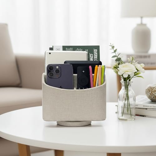 UnionBasic Rotating Desk Organizer, 360 Desk Spinning Caddy, Desktop TV Guide/Mail/Media/Remote Controller Holder Organizer, Beige - color: Beige