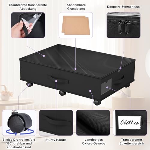 Babenest 2-Pack Under Bed Storage Organizer with Clear Zippered Lid, Foldable Rolling Underbed Drawers on 6 Wheels, Space Saving Clothes, Shoes, Toy Storage for Bedroom, Dorm, Closet - size: 2 Pack