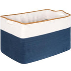 MINTWOOD Design 22in Extra Large Blanket Basket Holder Living Room, Rectangle Rope Woven Storage Basket with Handles for Laundry, Pool Towels, and Shoes, Dog Toy Organizer Bin Box, Prussian Blue - color: Prussian Blue