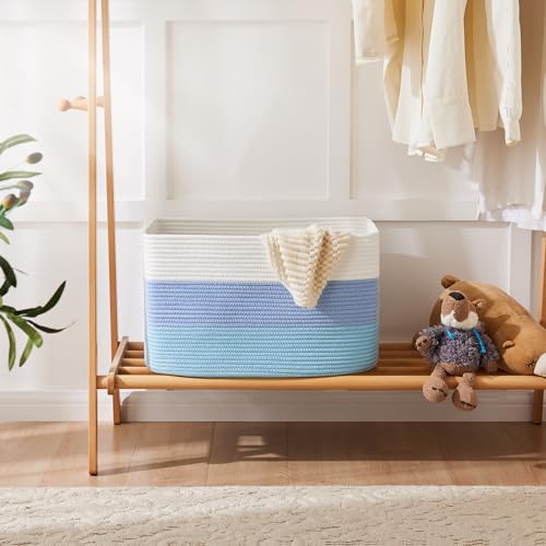 Artfeel Blanket Basket,Rectangle Woven Baskets for Storage,65L Laundry Basket for Decorative Nursery Blanket,Toys,Dirty Clothes and Magazine in Shelves,Baby Room,and Living Room - color: Blue, size: 65L