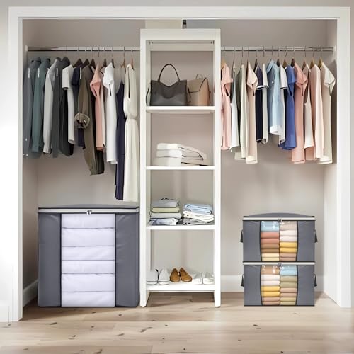 SLEEPING LAMB 65L Clothes Storage Bag, Breathable Blanket Storage Container and Foldable Comforter Organizer for Closet with Reinforced Handles for Sheets, Pillow, Toys, Grey - size: 20"L x 16"W x 13"H
