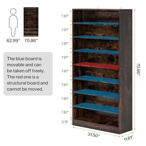 Tribesigns Tall Shoe Cabinet, 9 Tiers 40-45 Pairs Heavy Duty Wood Freestanding Shoe Storage Cabinet, 70.8'' Tall Shoe Cabinet with Open Storage for Entryway (1, Rustic Brown) - color: Rustic Brown