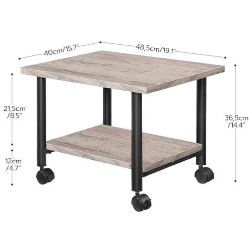 HOOBRO Printer Stand, 2-Tier Industrial Under Desk Printer Cart with Shelf, Mobile Heavy Duty Storage Rack on Wheels for Home, Office, Grey and Black BG02PS01G1 - color: Grey + Black, size: 15.7'' x 19.1''x 14.4''