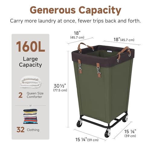 StorageWorks 160L Laundry Basket with Wheels, Large Rolling Hampers for Clothing Organizer, Dirty Clothes Basket for Hotel, Home, Closet, Dorm, Green - color: Green, size: 160L