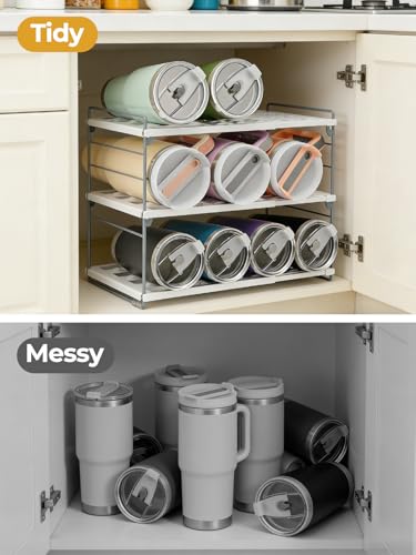 Cirhy 12" Tall 3-Tier Expandable Water Bottle Organizer – Fits 20-40 oz Stanley, Owala, Yeti Tumblers, Shaker Cups & Travel Mugs – Adjustable Storage Rack for Cabinet, Kitchen & Pantry Organization - style: Water Bottle Organizer-12”Tall