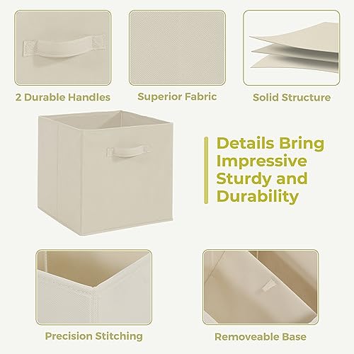 11x11 Storage Bins, Set of 3 Storage Cubes, Collapsible Cube Storage Box, Fabric Closet Organizers with Handles for Home, Office, Closet Shelf Cabinet, Bookcase, Beige - color: Beige, size: 3 Pack