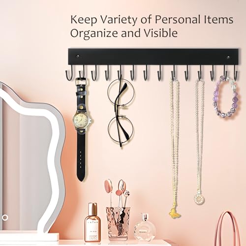 2Pack Key Holder Wall Mount with 28 Rotating 180° Key Hooks, 14.6" Rustproof Organizer Hanger for Apartment Decor, Wall Storage Rack for Entryway, Living Room, Hallway, Bathroom, Kitchen(Black) - color: Black