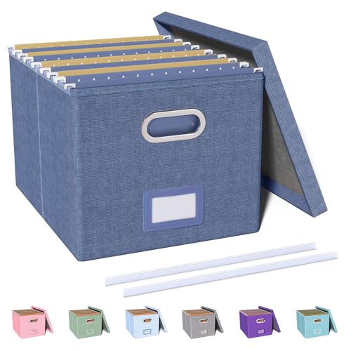 Oterri File Organizer with Lid, File Box, File Cabinet for Letter File Folder Storage, Hanging File Organizer for Office/Decor/Home,Document Organizer, 1 Pack,Blue-Box Only - color: Blue, size: 1 pack