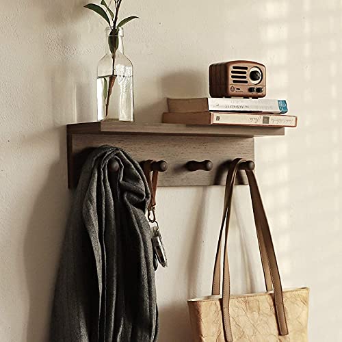 Entrance Coat Rack ，Coat Hooks, Wall-Mounted Wooden Hook Rack, Wall-Mounted Shelves are Very Suitable (Walnut Color Finish—A-2) - style: Walnut color finish—A-2