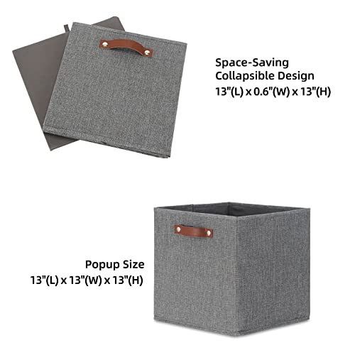 HNZIGE Fabric Storage Cubes Bins Baskets for Shelves Set of 4 Baskets, 13 Inch Storage Bins with Handles, Foldable Storage Cube Organizer Bins Organizing Home Nursery (Gray) - color: Gray, size: 13"x13"x13"-4pack
