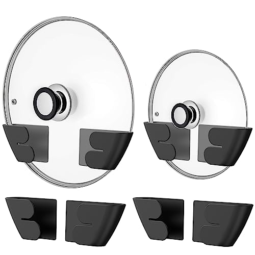 Niceyos Universal Adjustable Pot Lid Organizer for Cabinet - Upgraded Patented Set of 4 Pan Lids Organizers Inside Cabinet Door Wall Mount Pots Top Holder for Kitchen Cupboard, Fits 6" to 14" (Black) - color: 4Sets-Black