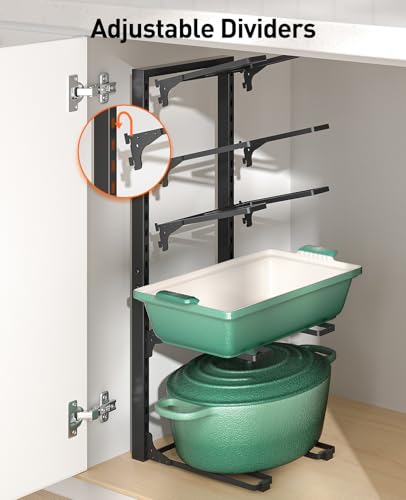 ORDORA 10-Tier Pots and Pans Organizer under Cabinet, Kitchen Cabinet Organizers and Storage, Heavy Duty Pots and Pan Storage Rack Organizer inside Cabinet, Adjustable - size: XL-23.62"H-HeavyDuty