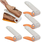 Shoe Slot Organizer 4Pcs Adjustable Shoe Stacker 4 Level PP Shoe Space Saver Dual Layer Shoe Organizers for Closet, Orange, Shoe Slots