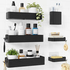 Kitsure Shower Caddy Adhesive - 6-Pack, No-Drilling Shower Shelves with Soap Holder, Toothbrush Holde, 6 Hooks, Rustproof & Stylish Bathroom Organizers and Storage Solution, Black, Large - color: Black