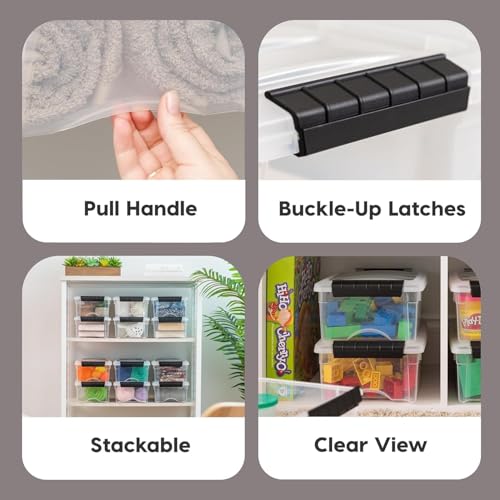 IRIS USA 6 Quart Stackable Plastic Storage Bins with Lids, 3 Pack - BPA-Free, Made in USA - See-Through Organizing Solution, Latches, Durable Nestable Containers, Secure Pull Handle - Clear/Black - color: Clear, size: 6 Qt, style: 3 Pack
