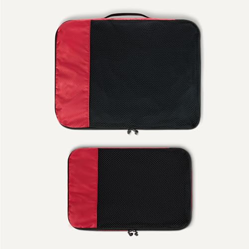 Amazon Essentials 4-Piece Packing Cubes Travel Accessories Set, Luggage Organizer with Double Zipper, Mesh Top, Space-Saving, 2 Medium/2 Large, Red (Previously Amazon Basics) - color: Red, size: 2 x Large, 2 x Medium
