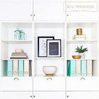 BLU MONACO | Set of 4 Foldable Pink & Aqua Magazine File Holders with Gold Geometric Patterns | Vertical File Organizer Boxes with Gold Label Holders for Home & Office - color: Pink-aqua