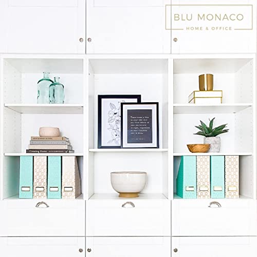 BLU MONACO | Set of 4 Foldable Pink & Aqua Magazine File Holders with Gold Geometric Patterns | Vertical File Organizer Boxes with Gold Label Holders for Home & Office - color: Pink-aqua