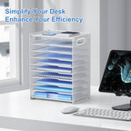 OUTWOLF 10 Tier Paper Organizer - Letter Tray Mesh Desk File Organizer with Handles for Office School Desktop, White - color: White