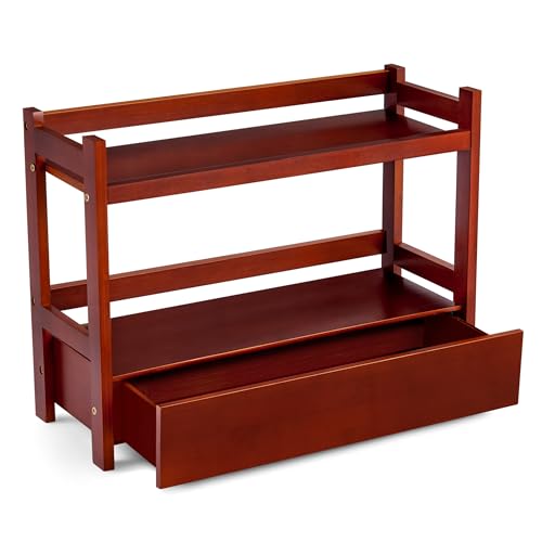 Sorbus Bamboo Bathroom Counter Organizer – 2-Tier Shelf with Hidden Drawer for Vanity, Matcha Station, Bathroom Sink Organizer Countertop, Kitchen & Office Storage (17″ L x 6.5″ W x 12.6″ H) (Brown) - color: Espresso, size: 17" x 6.5" x 12.6"