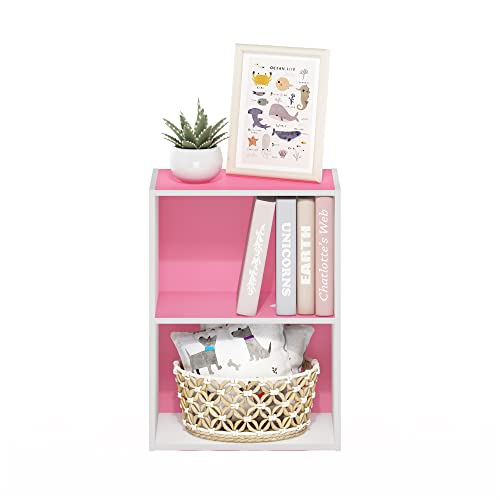 Furinno Luder Bookcase / Book / Storage, 2-Tier, Pink/White - color: White/Pink, size: 2-Tier, 9 x 16 x 21