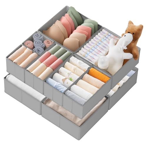 Criusia Drawer Organizer Clothes, 10 Pack Dresser Organizer for Baby Clothes, Underwear, Sock- Foldable Closet Organization and Storage Dividers Bins for Nursery, Bedroom (Grey) - color: Grey, size: 10PACK