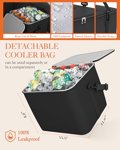 HOTOR Trunk Organizer for Car & SUV, Sturdy Car Organizer with Removable Cooler, Large Foldable Trunk Organizer with Cooler, 6 Compartments, Adjustable Straps, Black, 34.8”×15.9“×11.6” - color: Black, size: XX-Large