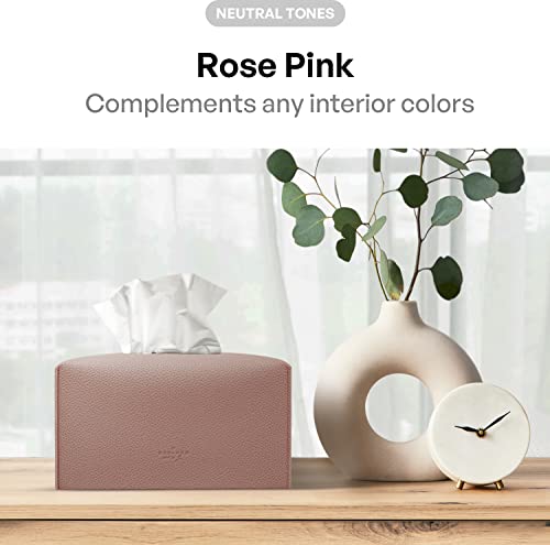 Carrotez Tissue Box Cover, [Refined] Modern PU Leather Rectangular Tissue Box Holder - Decorative Holder/Organizer for Bathroom Vanity Countertop, Night Stands, Office Desk 9.5"X5"X5" - Rose Pink - color: Rose Pink, size: [Rectangular]