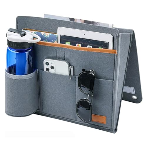 Bringsine Bedside Caddy, Felt Bed Storage Organizer Hanging Bag Holder with 5 Pockets for Magazine Book Phone Tablet iPad Cables Remote & Water Bottle Holder Home Dorm Bed Sofa-Light Teal - color: Light Teal, size: 4 Pockets + Bottle Holder