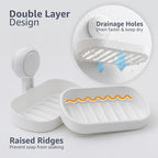 LEVERLOC Soap Holder Suction Cup for Shower, 2 Pack Bar Soap Dish Holder for Shower Wall Mounted NO-Drilling, Plastic Self Draining Removable Vacuum Suction for Bathroom Bathtub Sink - style: 2 tiers