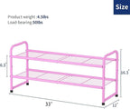 SUFAUY 2 Tier 33" Wide Shoe Rack, Closet Metal Wire, Stackable, Pink - color: Pink, size: 2 Tier