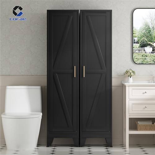 COFaR 67'' Tall Narrow Bathroom Storage Cabinet, Metal Farmhouse Skinny Pantry Cabinet with 4 Adjustable Shelves and One Door, Slim Cabinet Storage for Kitchen Garage, 5-Tier Black - color: Black, size: 67 Tall Single Door-Farmhouse