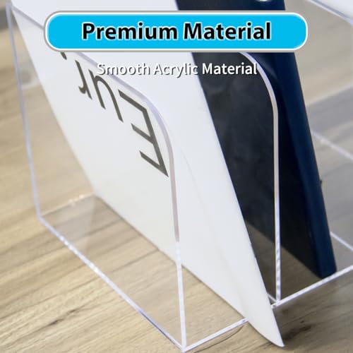 Jumyee Acrylic Magazine File Holder, Vertical Desk File Organizer Sorter with 4 Compartments, Clear Mail Organizer Office Organization Storage Binder Holder for Desk, Magazine, Books - size: 4 Sections