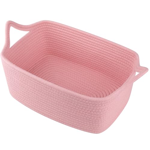 OIAHOMY Woven Basket, Gift Basket Empty with Gift Bags and Ribbons, Rope Baskets for Baby Showers, Storage Baskets with Handles for Nursery, Pet Toy Organizer - Pink - color: Pink, size: Medium: 13.5L*10W*6H