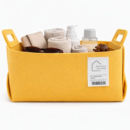 Felt Storage Bin - Foldable Fabric Storage Basket with Handles, Multi-Purpose Storage Organizer for Shelves, Closet, Toys, Clothes, Blankets, Bedroom, Living Room & Nursery, YELLOW, Medium - color: YELLOW, size: M