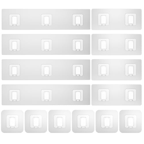 Lsnisni 14 Pack Shower Caddy Adhesive Replacement, Waterproof Shower Shelf Adhesive Strips, Strong Adhesive Flat Hooks for Bathroom Storage Shelves and Kitchen Racks No Drilling, Clear - color: Transparent-14 Pack