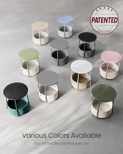 VASAGLE LILEA Collection - Small Round Side End Table, Modern Nightstand with Fabric Basket, Ebony Black and Slate Gray ULET223B01 - color: Ebony Black + Slate Gray, size: Round + 1 pack