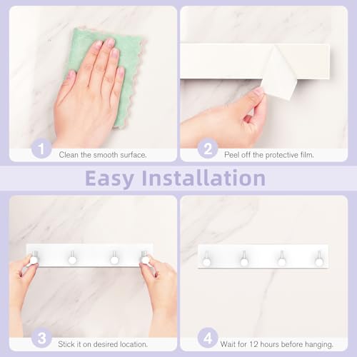 VIS'V Key Holder Wall Mount, Large Metal Self Adhesive Key Hanger with 4 Hooks, No Drilling, Extra Adhesive Strip, White - color: White