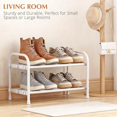 INSMART 2-Tier Expandable Shoe Rack:Stackable and Adjustable Shoes Organizer Storage Shelf, Sturdy and Durable Metal Structure Free Standing Shoe Rack for Closet Entryway Doorway, White - color: White, size: 2-Tier