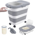 HOYTAMDA 25-35Lbs Rice Container,Collapsible Airtight Food Storage Containers with Wheels,Handle,Rice Storage Container with Small Bin and Scoop,Rice Dispenser for Flour Sugar Cereal Grain Dog Cat - color: Grey/25-35lbs