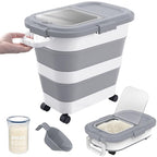 HOYTAMDA 25-35Lbs Rice Container,Collapsible Airtight Food Storage Containers with Wheels,Handle,Rice Storage Container with Small Bin and Scoop,Rice Dispenser for Flour Sugar Cereal Grain Dog Cat - color: Grey/25-35lbs
