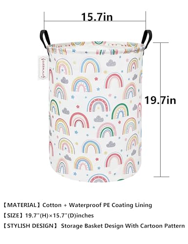 QUEENLALA Large Storage Basket,Laundry Hamper/Bathroom/Home Decor/Collapsible Round Storage Bin,Boys and Girls Hamper/Boxes/Clothing（Round-Rainbow） - color: Round-Rainbow