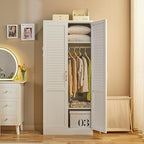 71" Tall Metal Wardrobe Closet with Hanging Rod, Adjustable Shelves – Durable Steel Armoire for Home or Office - color: Urban Essential-white