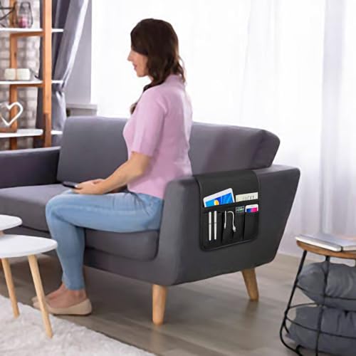 NB Sofa Armrest Organize Remote Holder Bedside Caddy Organizer With 5 Pockets，Non-Slip Couch Remote Control Holder Couch Armchair Caddy Accessories (Black, 35"X12.4") - color: black, size: 35"x12.4"