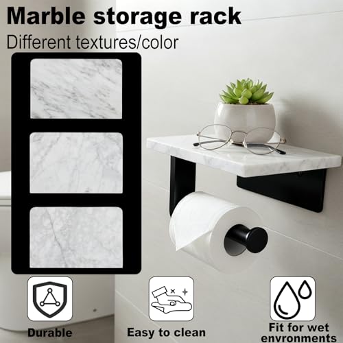 Toilet Paper Holder with Natural Marble Shelf for Bathroom Washroom,Wall Mounted Tissue Holder Suitable for Mega Roll (Small 6.7 * 4.3 in Matte Black) - color: Matte Black, size: Small 6.7 * 4.3 in