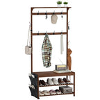 AMBIRD Hall Tree with bench and shoe storage, Entryway Bench with shoe storage, 6-in-1 Coat Rack with Cloth Bag and 12 Coat Hooks, Sturdy Bamboo Frame, Brown 31 * 15 * 70 Inches - style: Classic, 31.5'' L