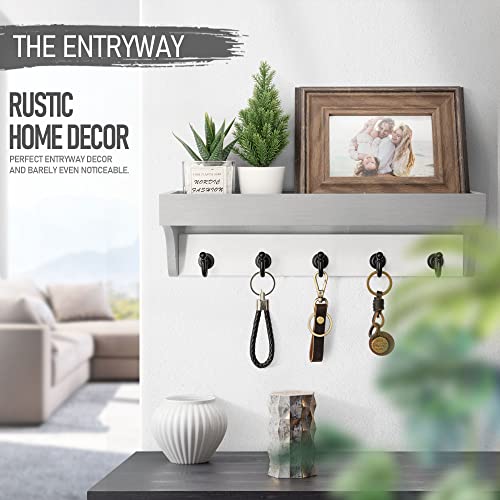 Rebee Vision Key Holder with Mail Organizer Wall Mount - Decorative Home Essentials for Key Rack with 5 Rustic Keys Hooks - Modern House Decor for Entryway (Gray & White) - color: Gray&White