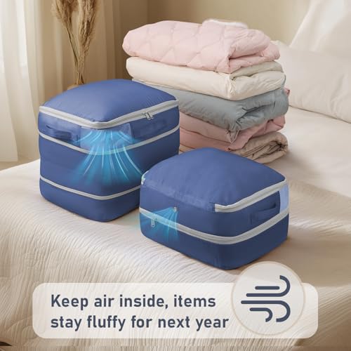 DIMJ Compression Storage Bags 6 Pack - Blanket Storage Bags with Window Zipper, Ultra Space Saving Self Compression Organizer for Puffer Jacket, Bedding, Lightweight Comforter Duvet, Sweater, Sheet - color: Navy Blue, size: 39L x 6 Pack