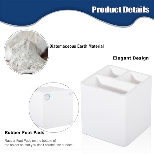 Diatomite Toothbrush Holders for Bathrooms, Electric Toothbrush and Toothpaste Holder 3 Slots Tooth Brush Organizer for Bathroom Countertop, Shower, Vanity - White - color: White
