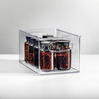 mDesign Plastic Bathroom Storage Container Bins w/ Handles - Closet, Cabinet, Vanity, Cupboard Shelf Organization, Hair Tools Accessory Organizer - Ligne Collection; Clear, 10x6x5 (Pack of 4) - size: 10 x 6 x 5 (Pack of 4)